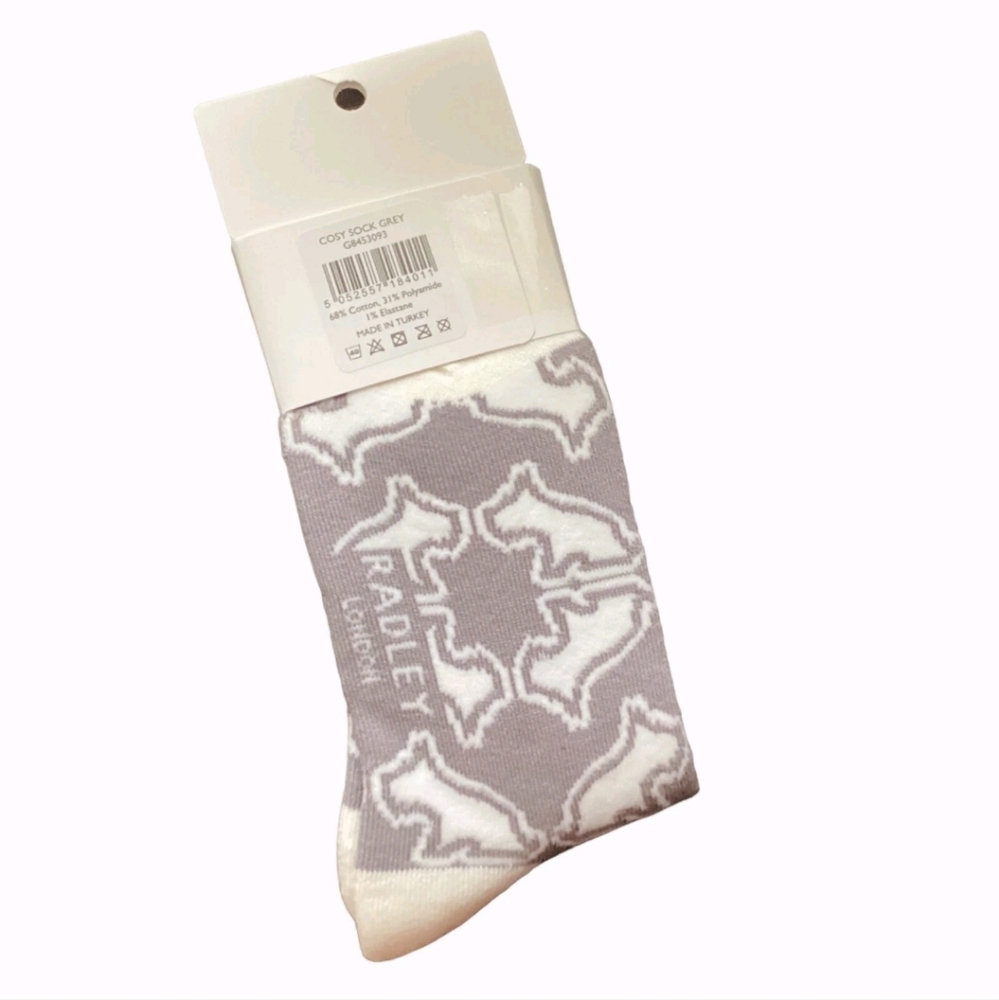 RADLEY LONDON Gray White Scottish Terrier Cosy Cozy Socks NWT - Picture 3 of 5